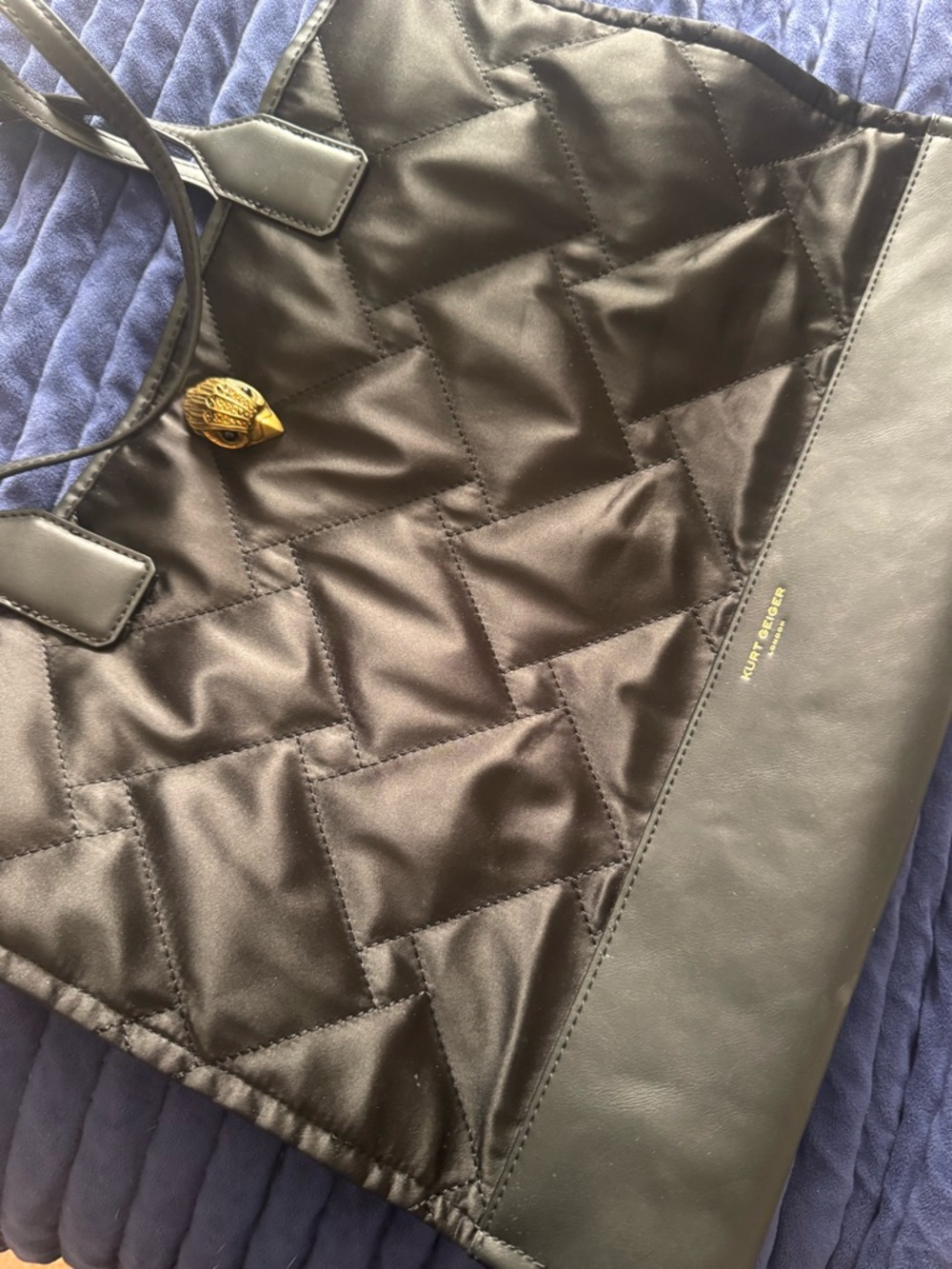 Kurt Geiger Black Quilted Tote Bag with Gold Accent
Leather and Quilted Fabric